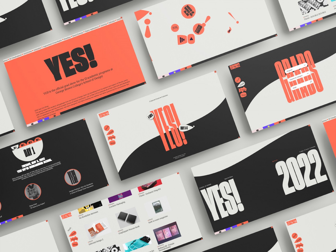 mockups and images of Yes! 2022 Virtual Year End Grad Show, 2021